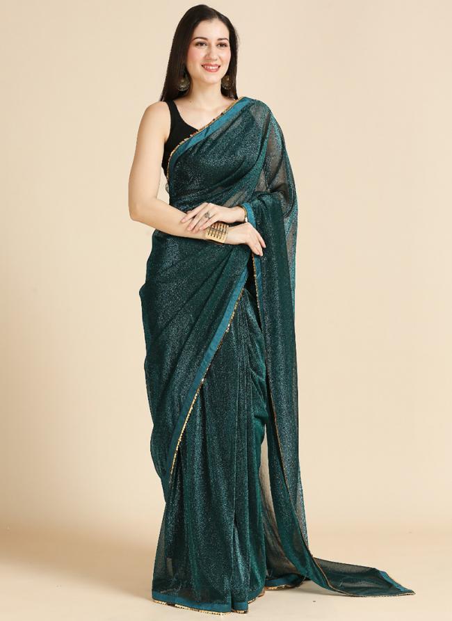 Fancy Sea Blue Party Wear Lace Work Saree